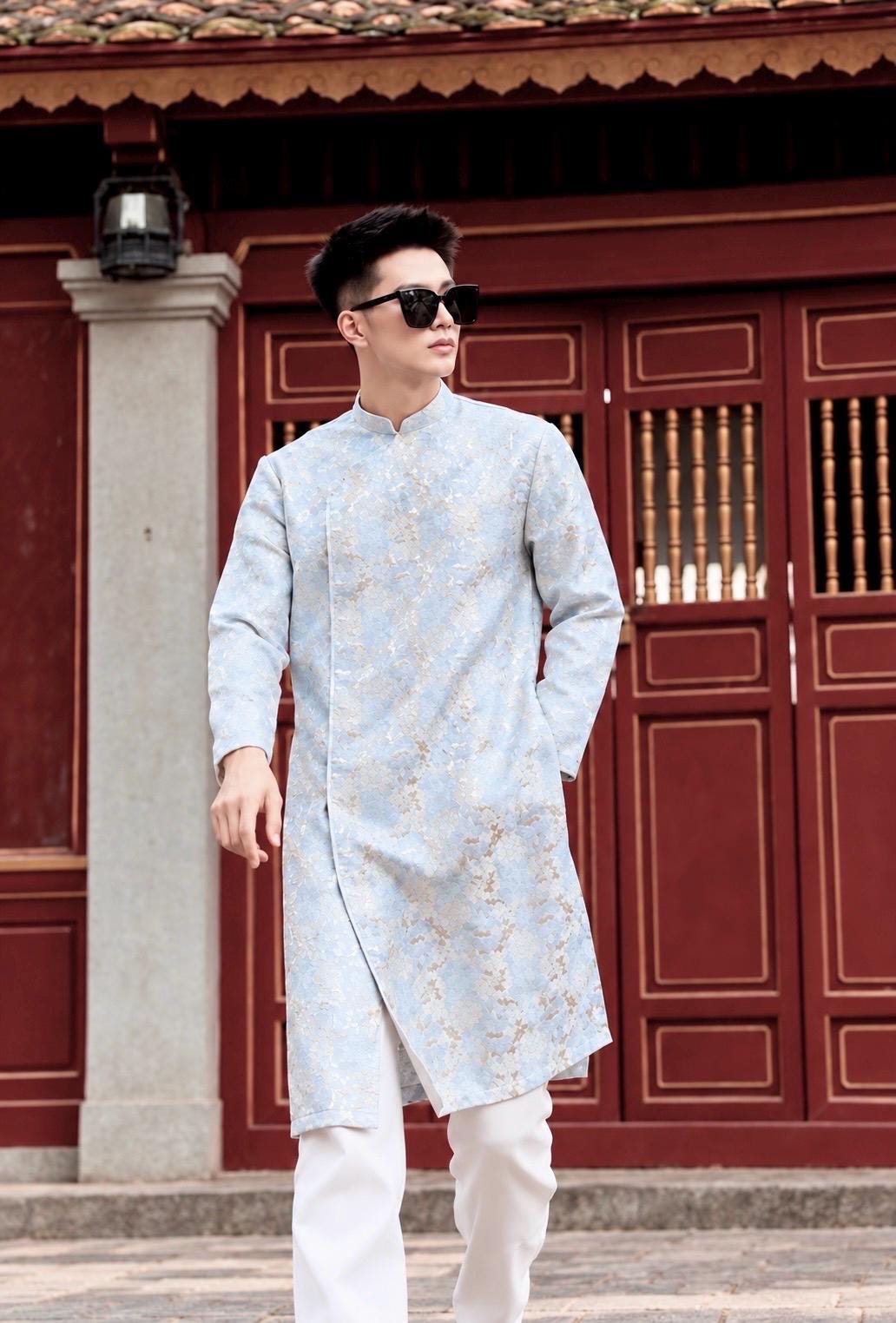 MaVan Vietnamese aodai for men blue and red