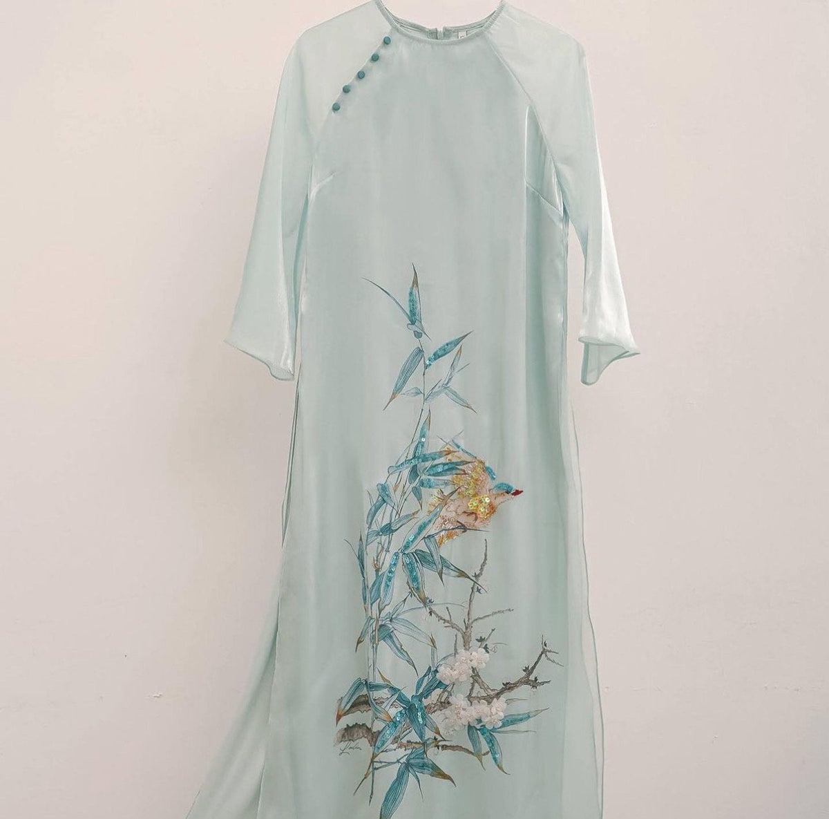 Vietnamese ao dai TrucVien green loose style, pants included