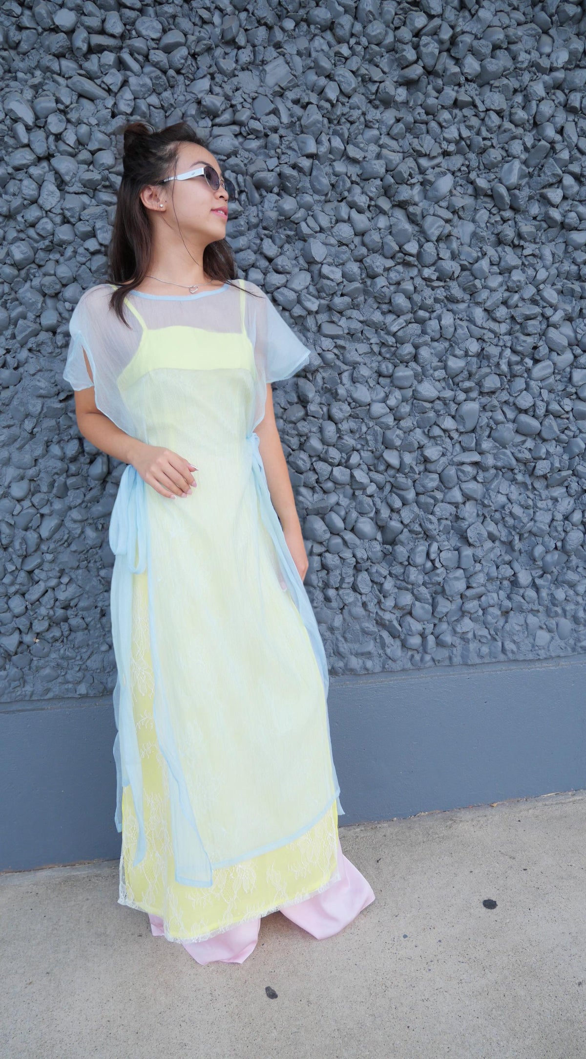 CachTanRen Vietnamese ao dai 2 pieces yellow or green, pants included