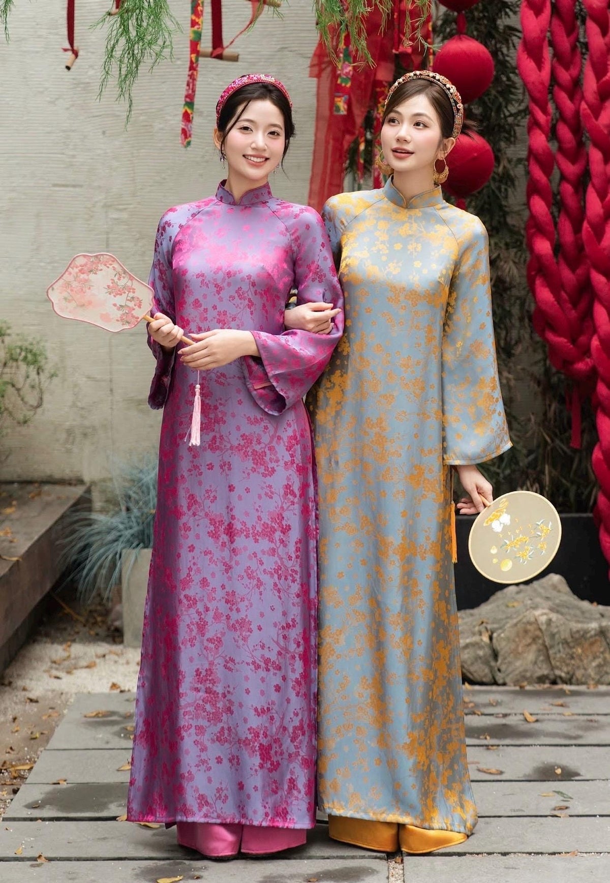 NhuMai Vietnamese ao dai in yellow or purple, pants included