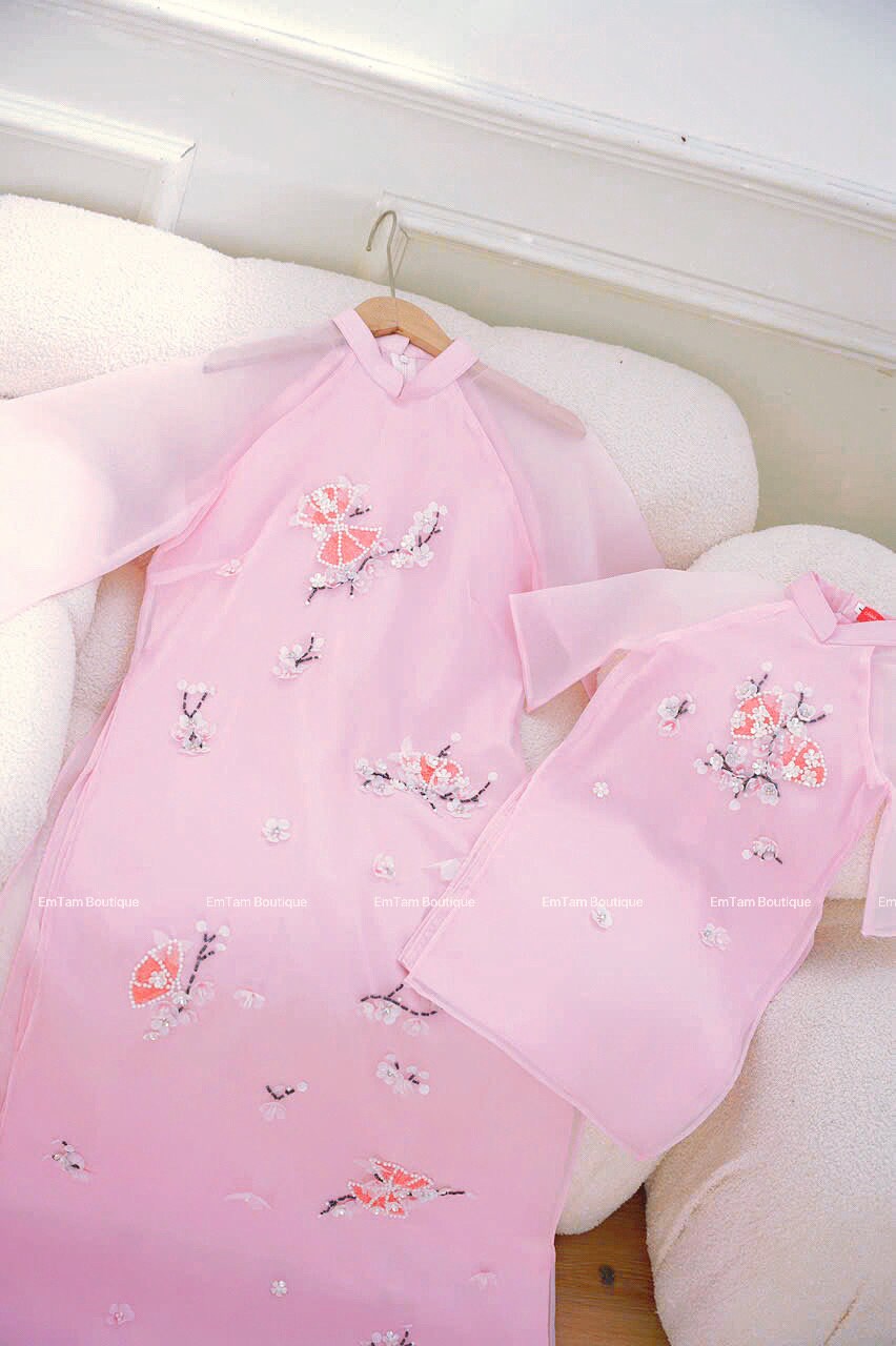 Vietnamese aodai  MT beaded pink, pants included