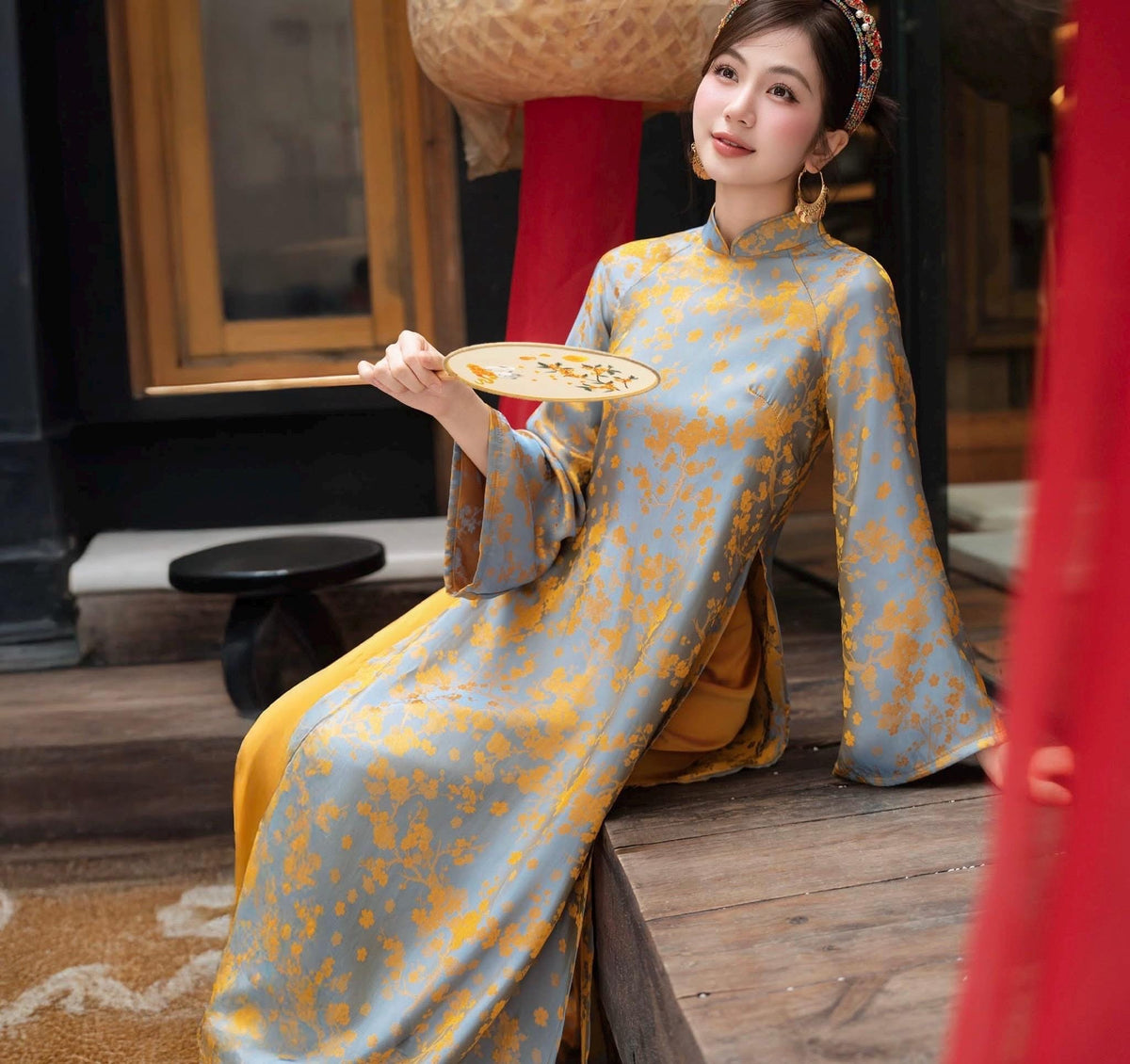 NhuMai Vietnamese ao dai in yellow or purple, pants included