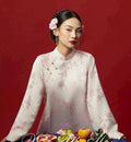Vietnamese ao dai XuanHoi gam pink butterfly design aodai, pants included