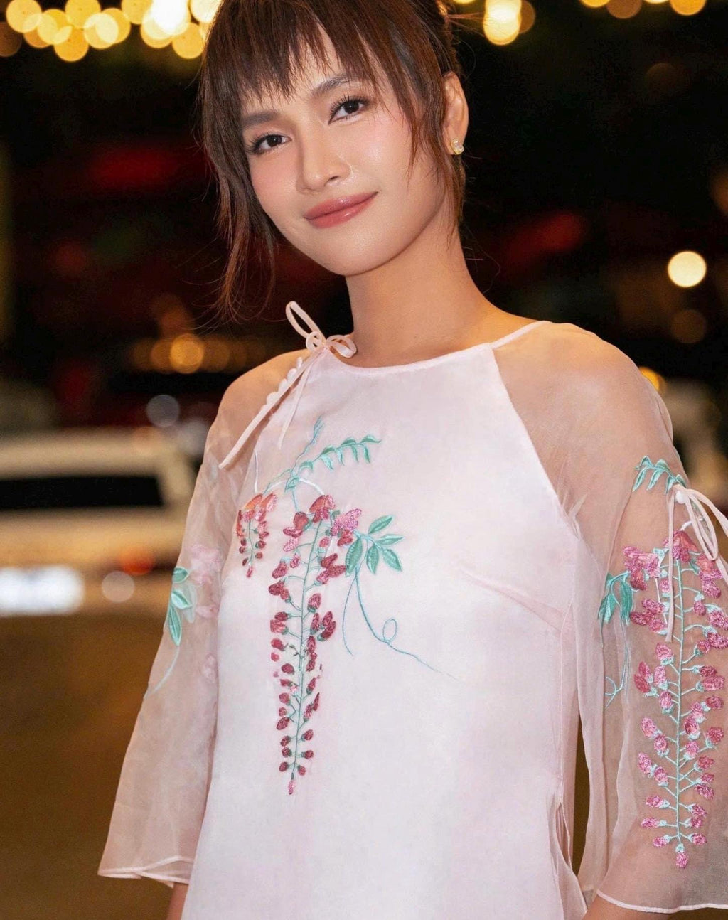 Vietnamese ao dai Vanny aodai pale pink embroidery, pants included