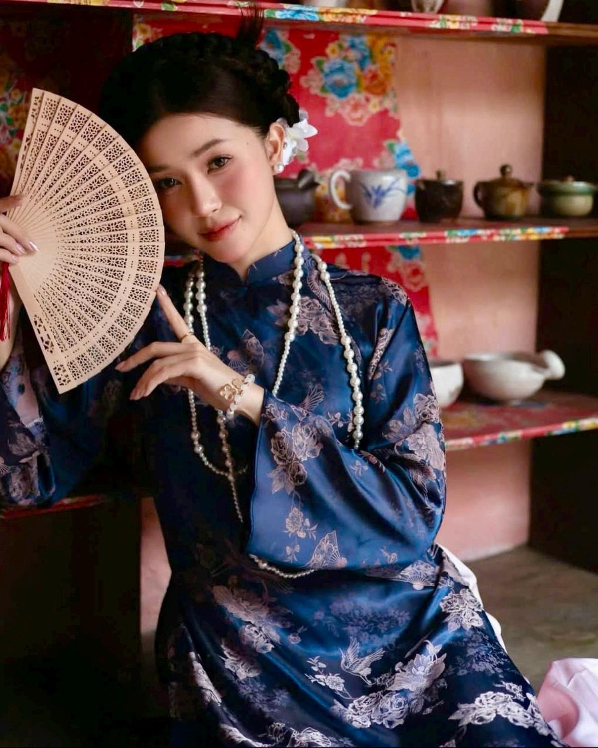ToNga Vietnamese aodai navy blue, pants included