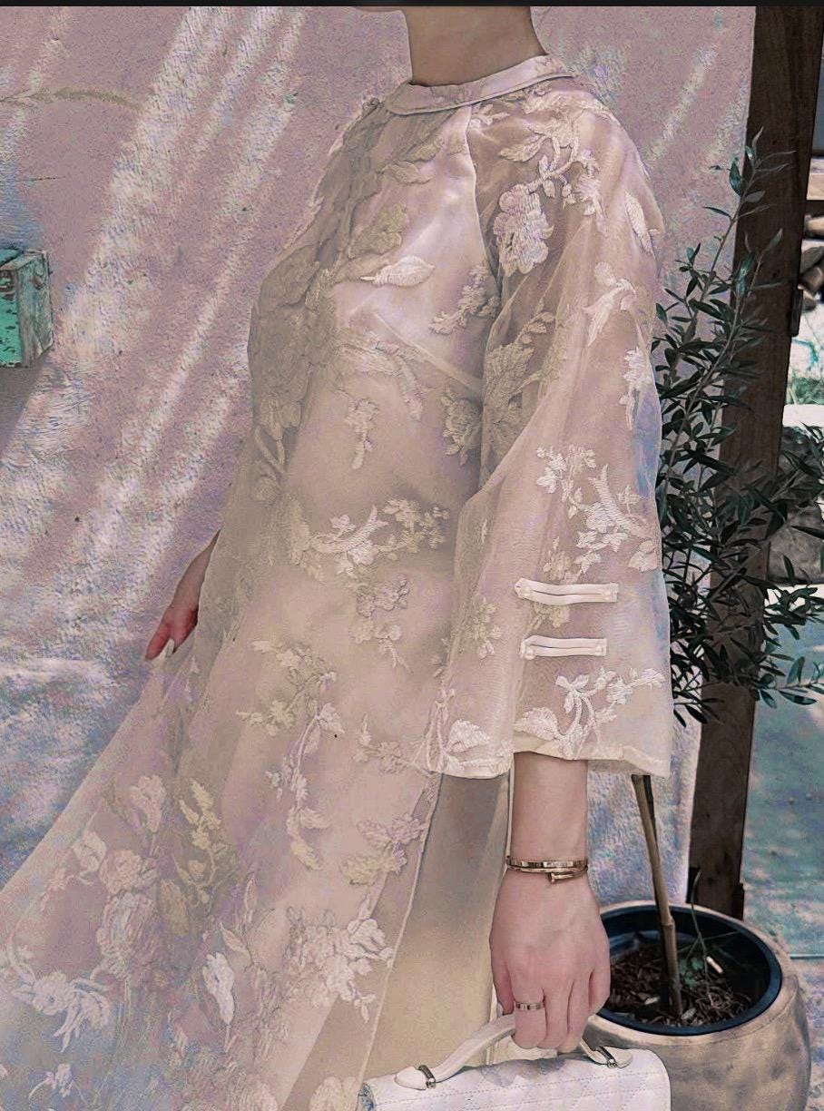 Vietnamese ao dai embroiled ThanhXuan beige aodai, pants included