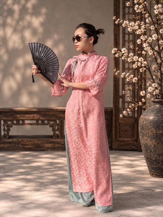 DuoiCong Vietnamese ao dai peach, pants included