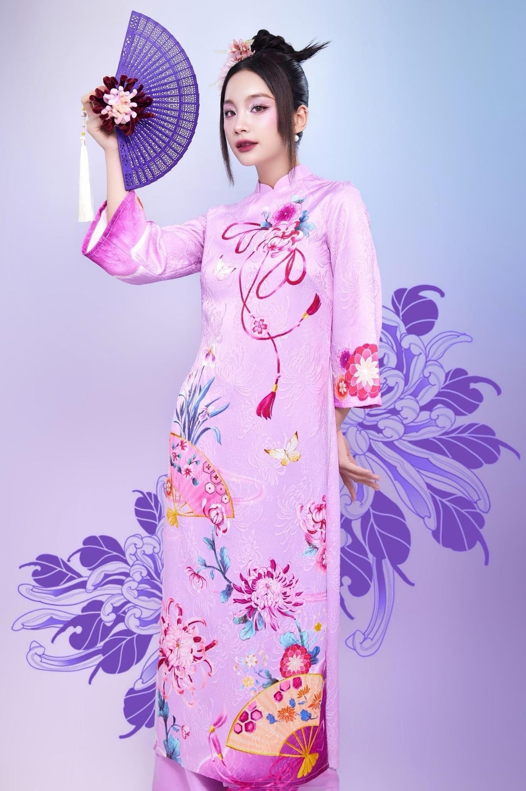 HaGib Vietnamese ao dai lilac, pants included