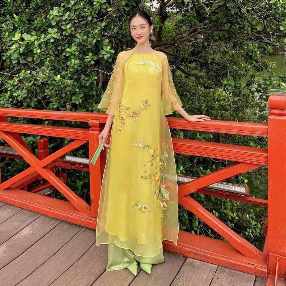 Vietnamese ao dai xx aodai yellow, pants included