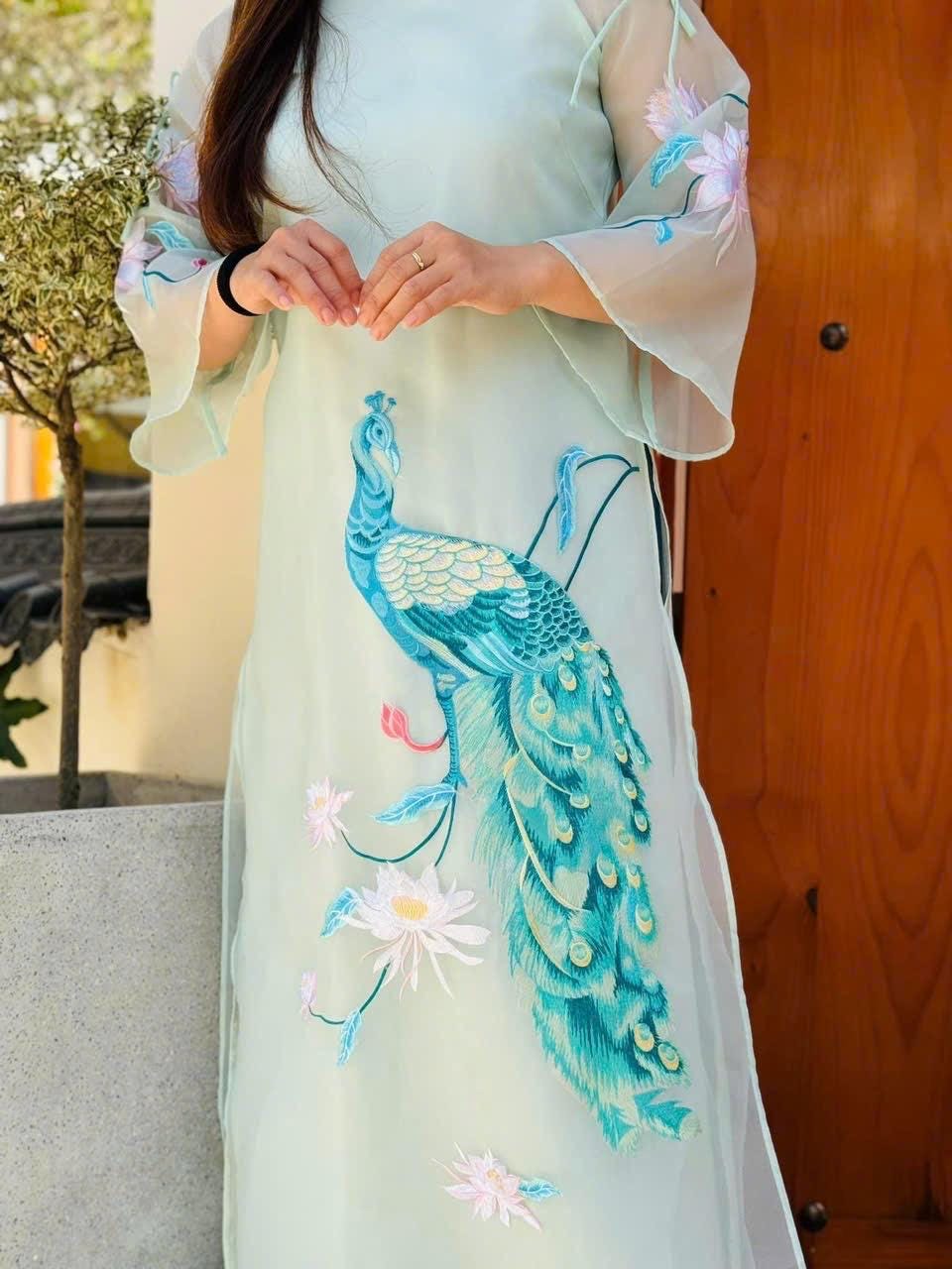 Vietnamese ao dai KhongTuoc turquoise, pants included