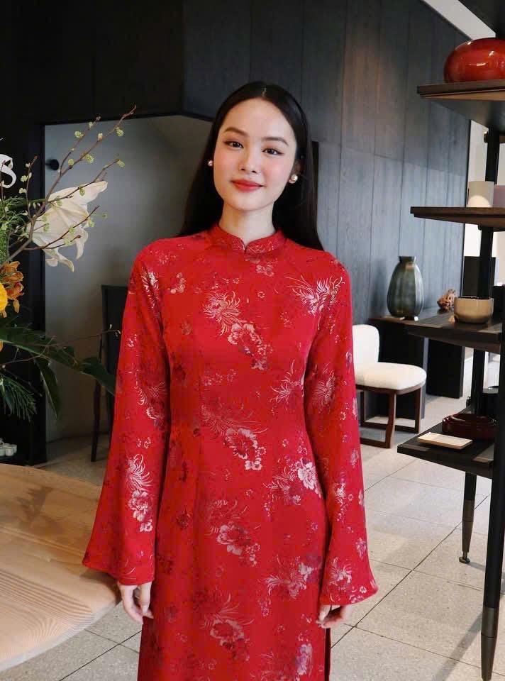 LuaTuyet Vietnamese aodai in red/ teal, pants included