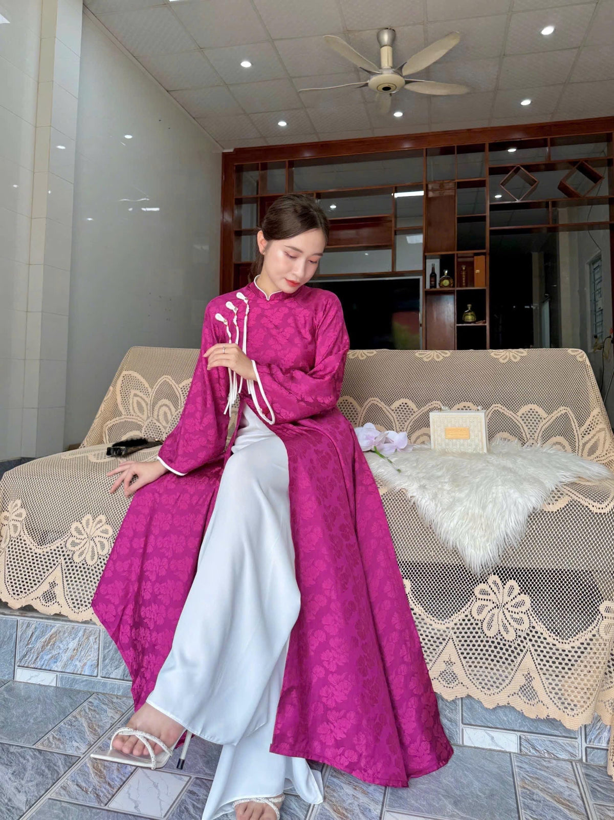 HoaBeo Vietnamese aodai pink/ purple/ mint/ teal/ peach, pants included
