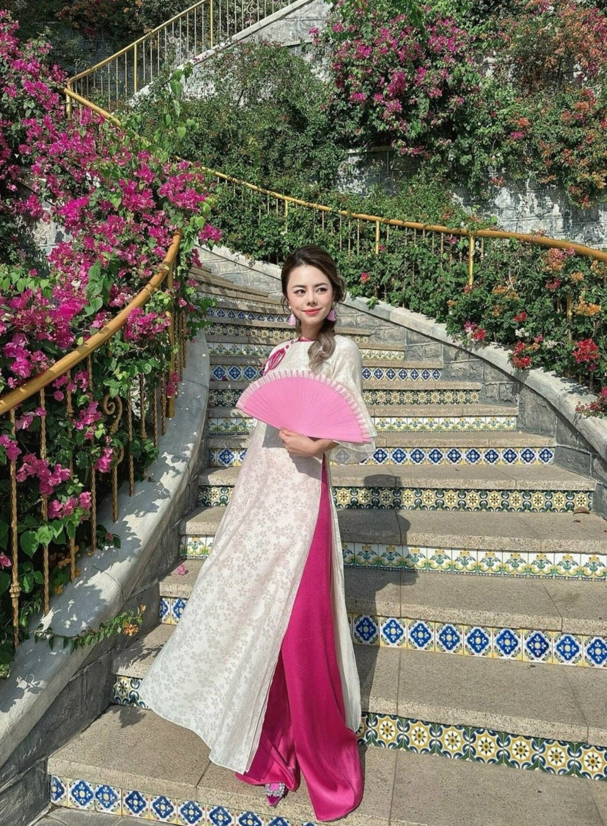 Vietnamese aodai MocTra beige, pants included
