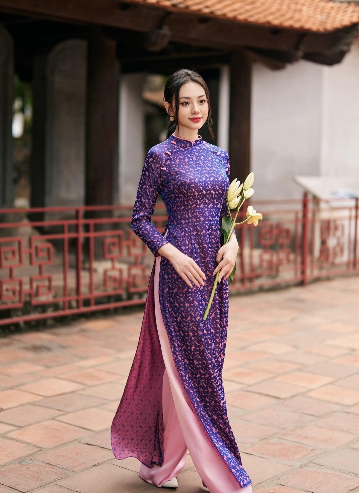Dragonfly Vietnamese aodai purple, pants included