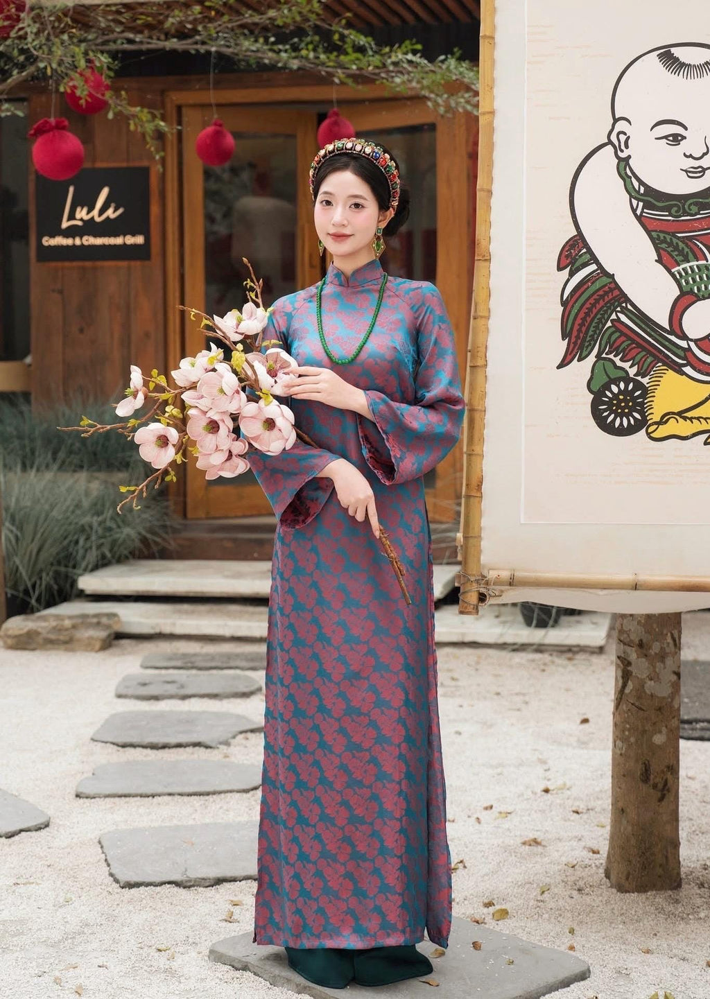 NhuBeo Vietnamese aodai blue, pants included