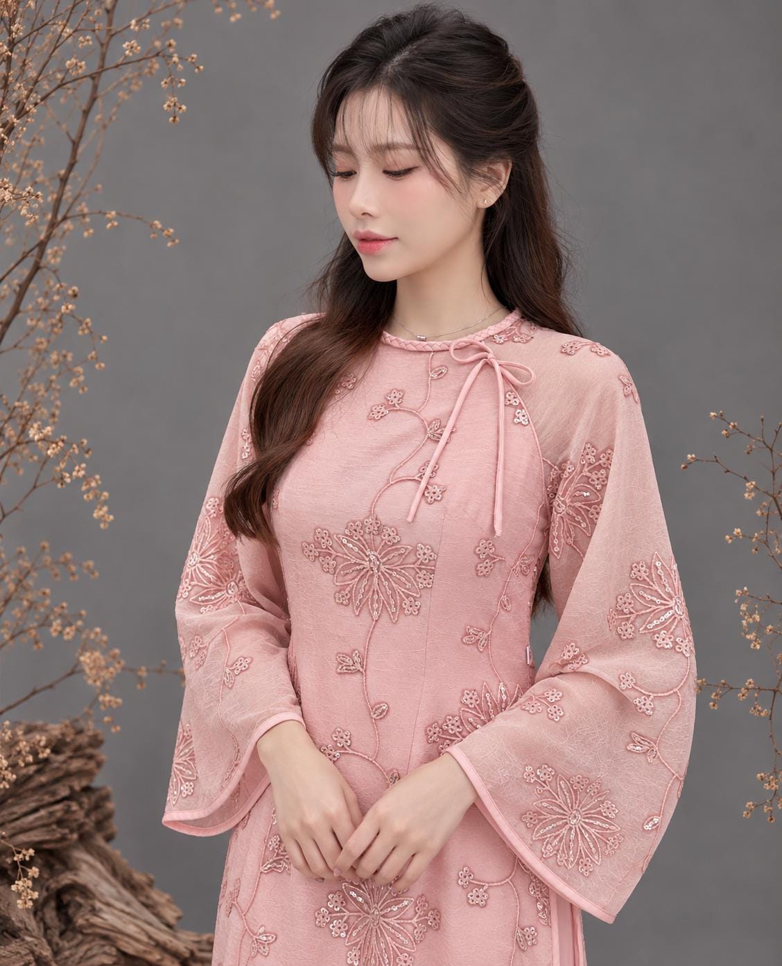 Cheryl Vietnamese ao dai pink sequins, pants included