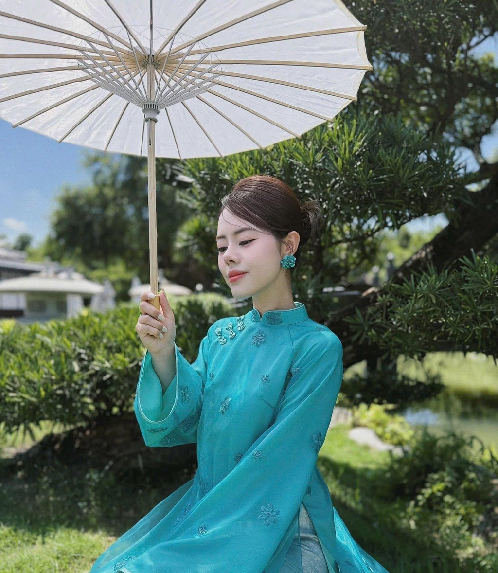 Vietnamese ao dai ThanhNgoc teal aodai, pants included