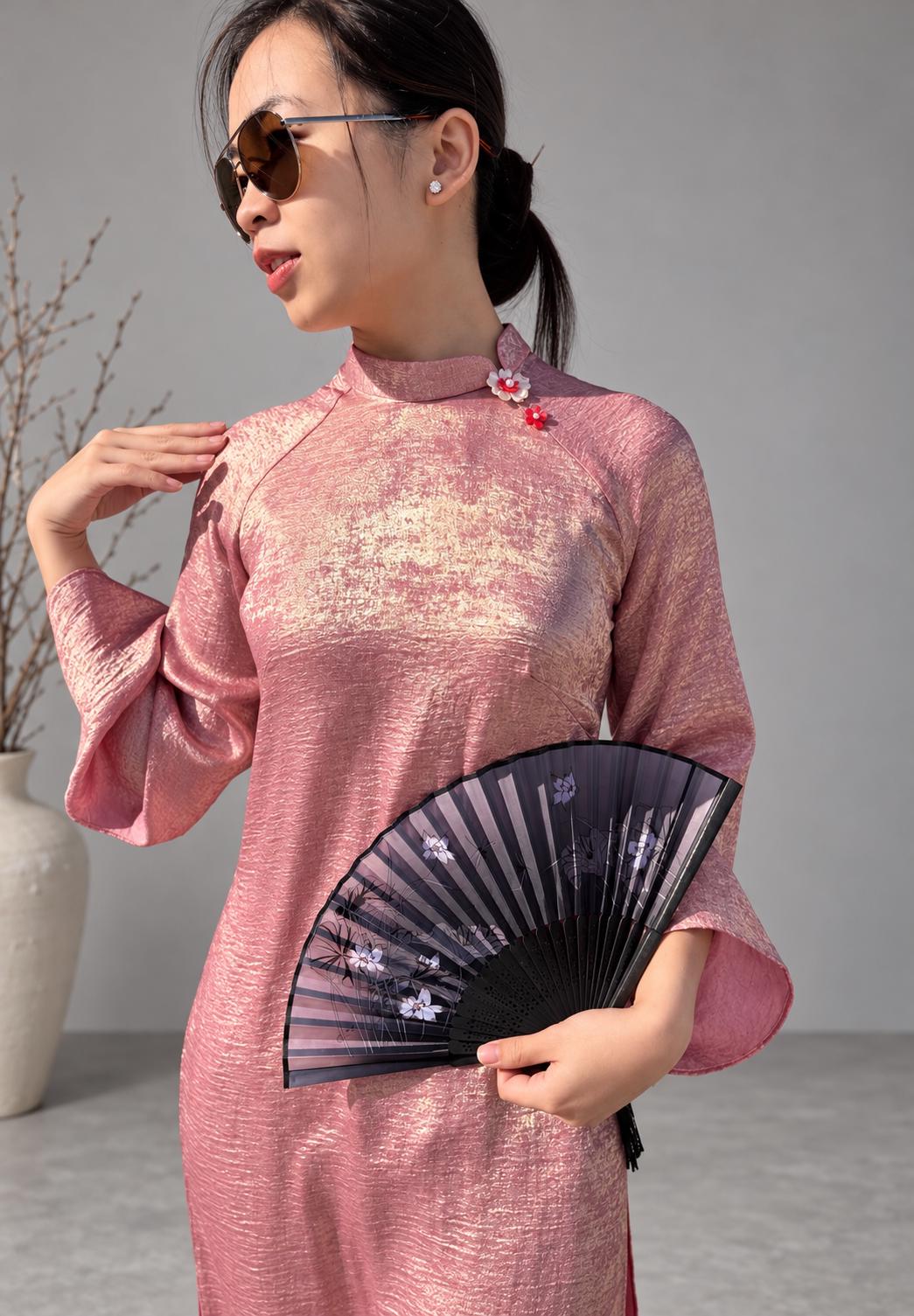 LuaNhu Vietnamese aodai rose pink, pants included
