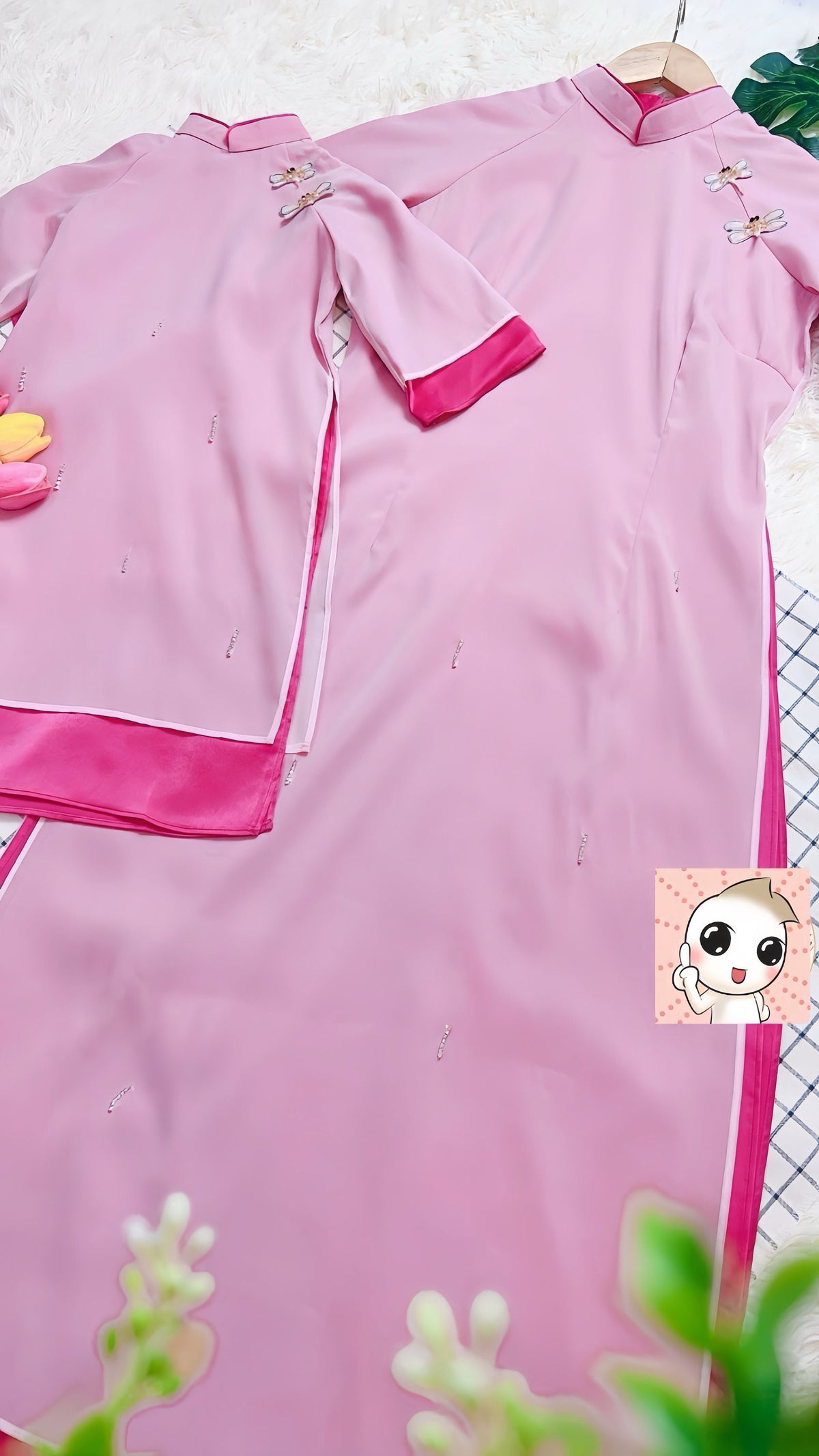 LuaTo Vietnamese aodai pink, pants included