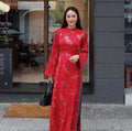 LuaTuyet Vietnamese aodai in red/ teal, pants included