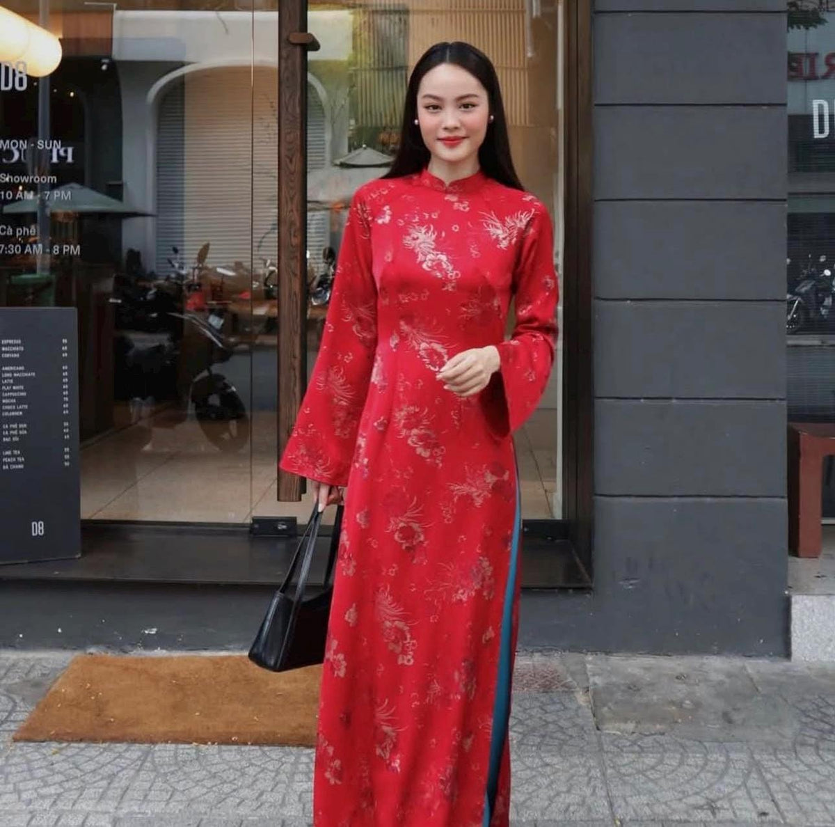 LuaTuyet Vietnamese aodai in red/ teal, pants included