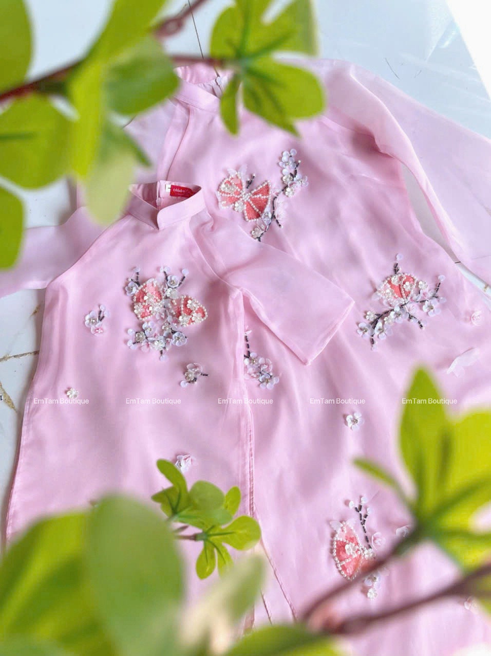 Vietnamese aodai  MT beaded pink, pants included