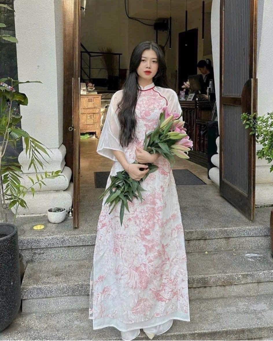 Vietnamese aodai VyLan pink red, pants included
