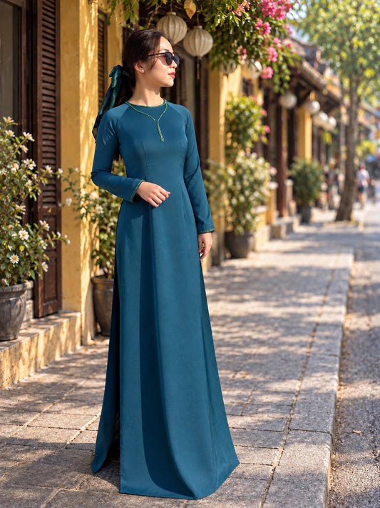 NgocTrai Vietnamese aodai teal green, pants included
