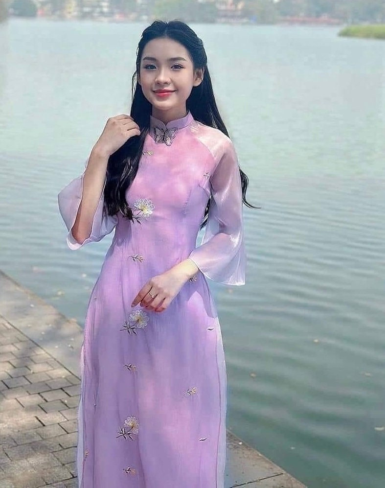 BuomXuan Vietnamese aodai purple, pants included