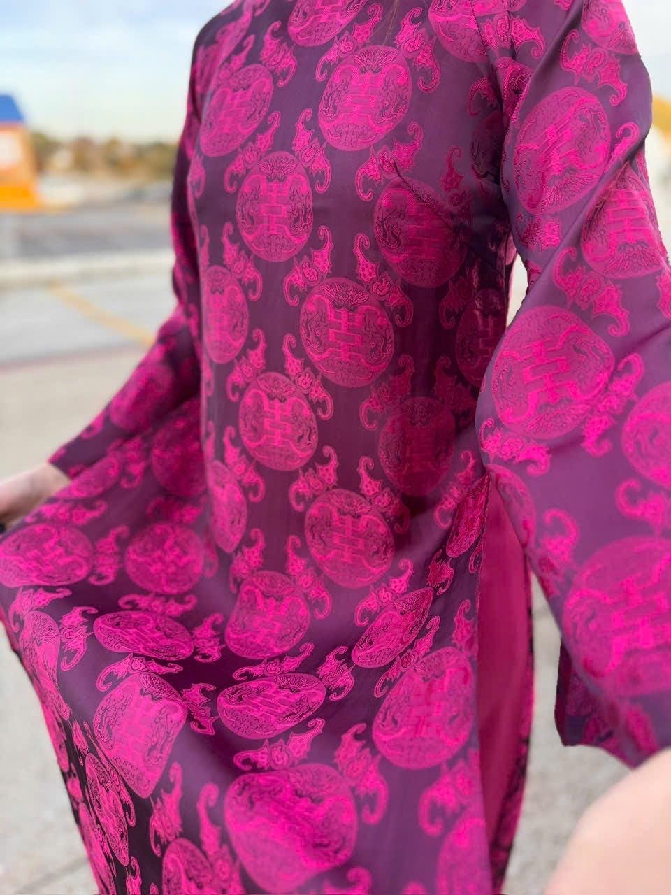ThoCam Vietnamese ao dai fuchsia pink, pants included