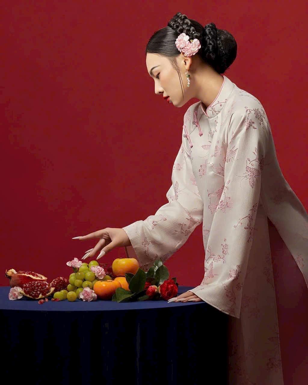 Vietnamese ao dai XuanHoi gam pink butterfly design aodai, pants included