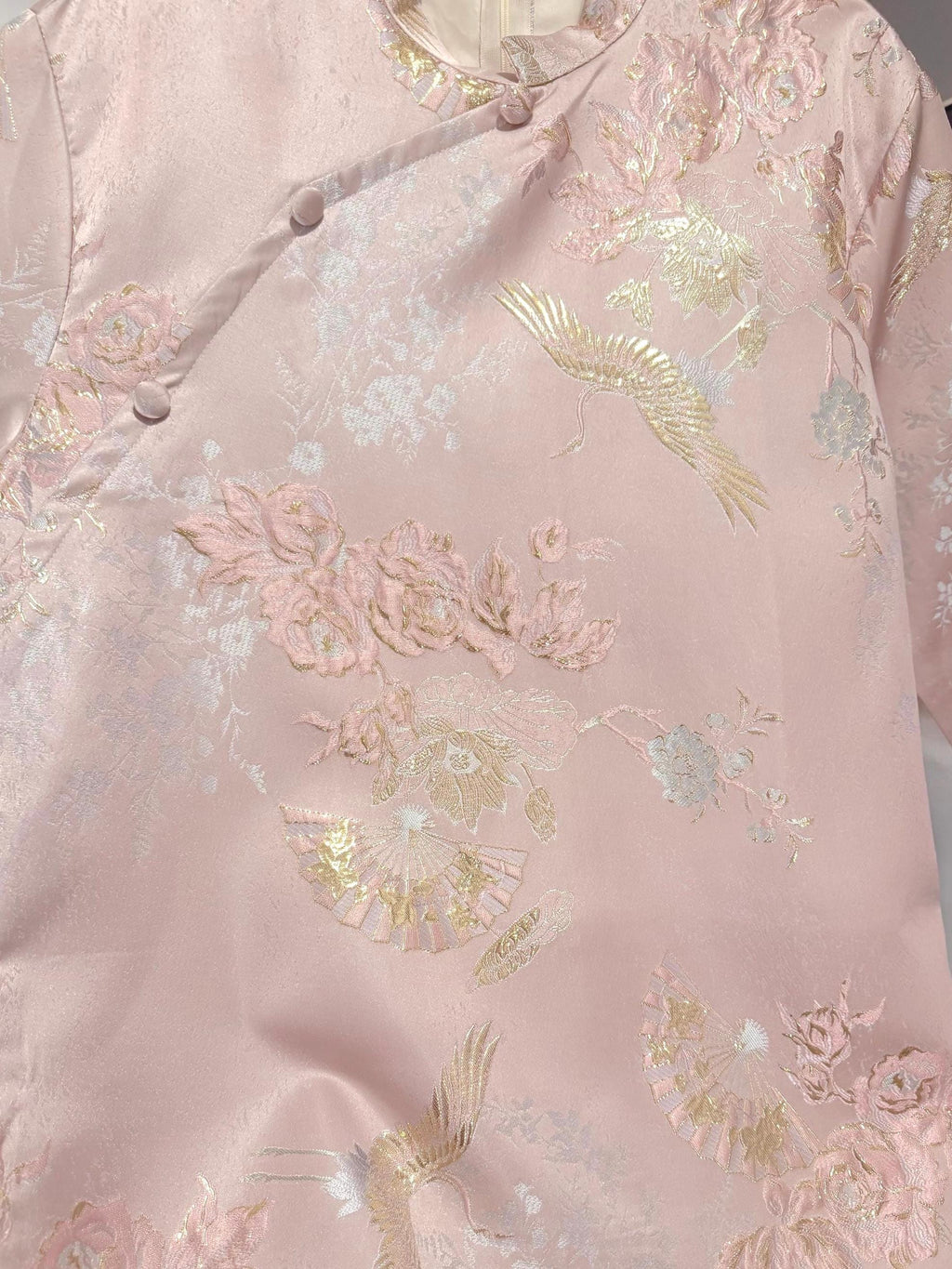 FanHac Vietnamese aodai for men pink mix w gold thread