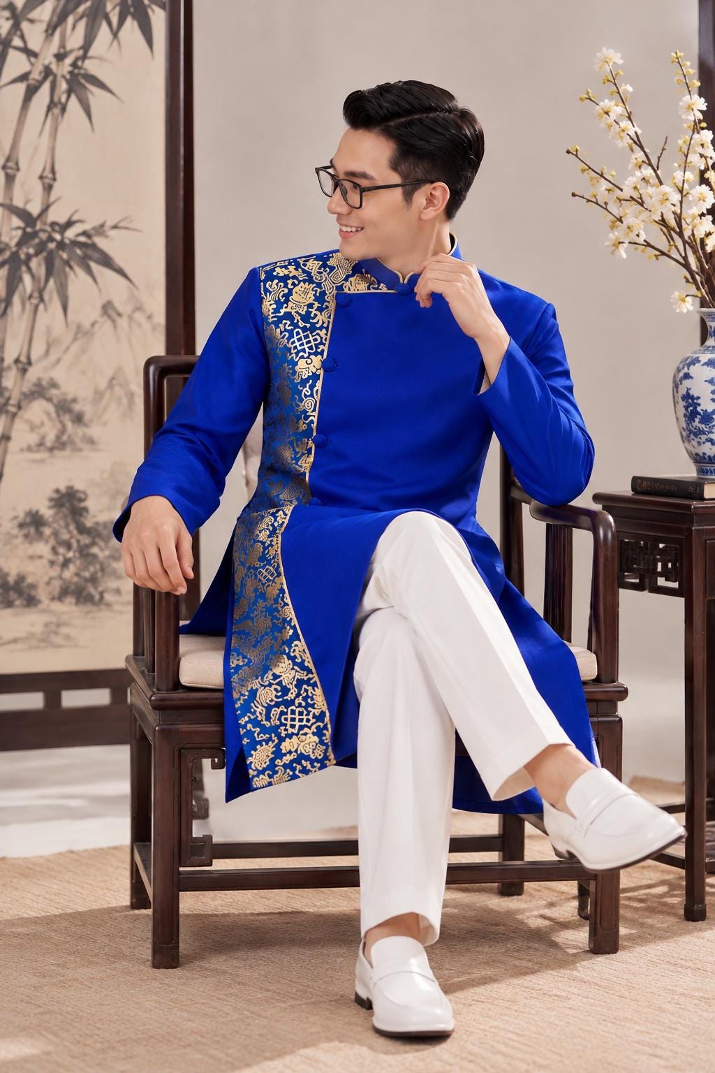 ThanhHy Men Vietnamese blue aodai