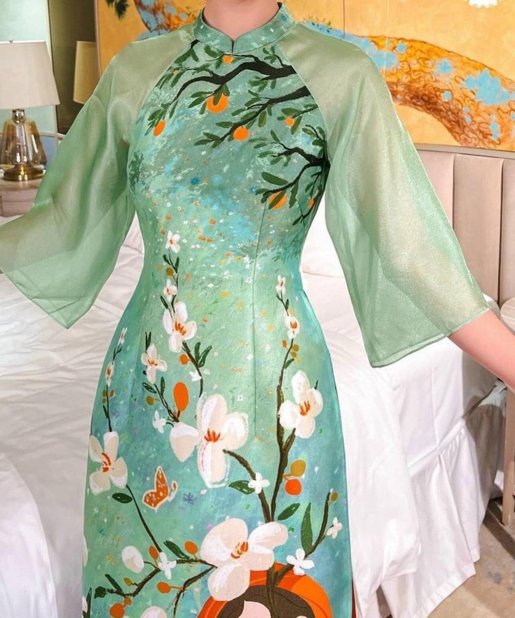 Vietnamese aodai Lep Xanh, pants included