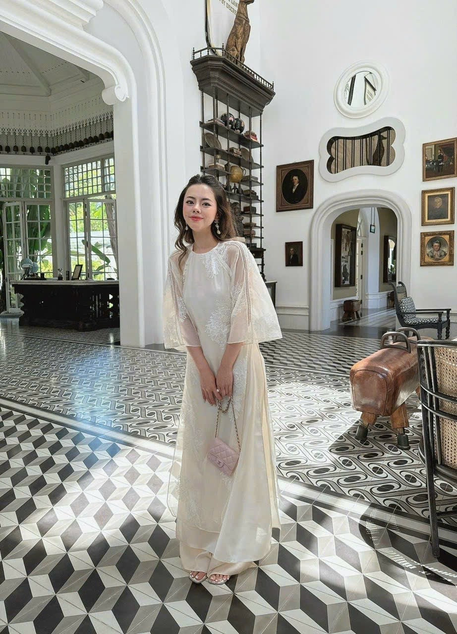Vietnamese aodai QuynhDaren ivory cream, pants included