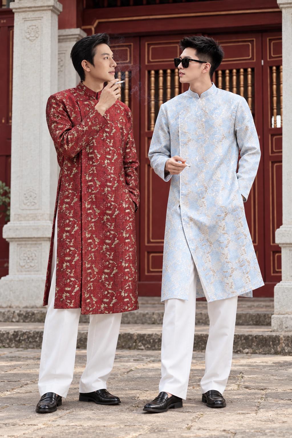 MaVan Vietnamese aodai for men blue and red