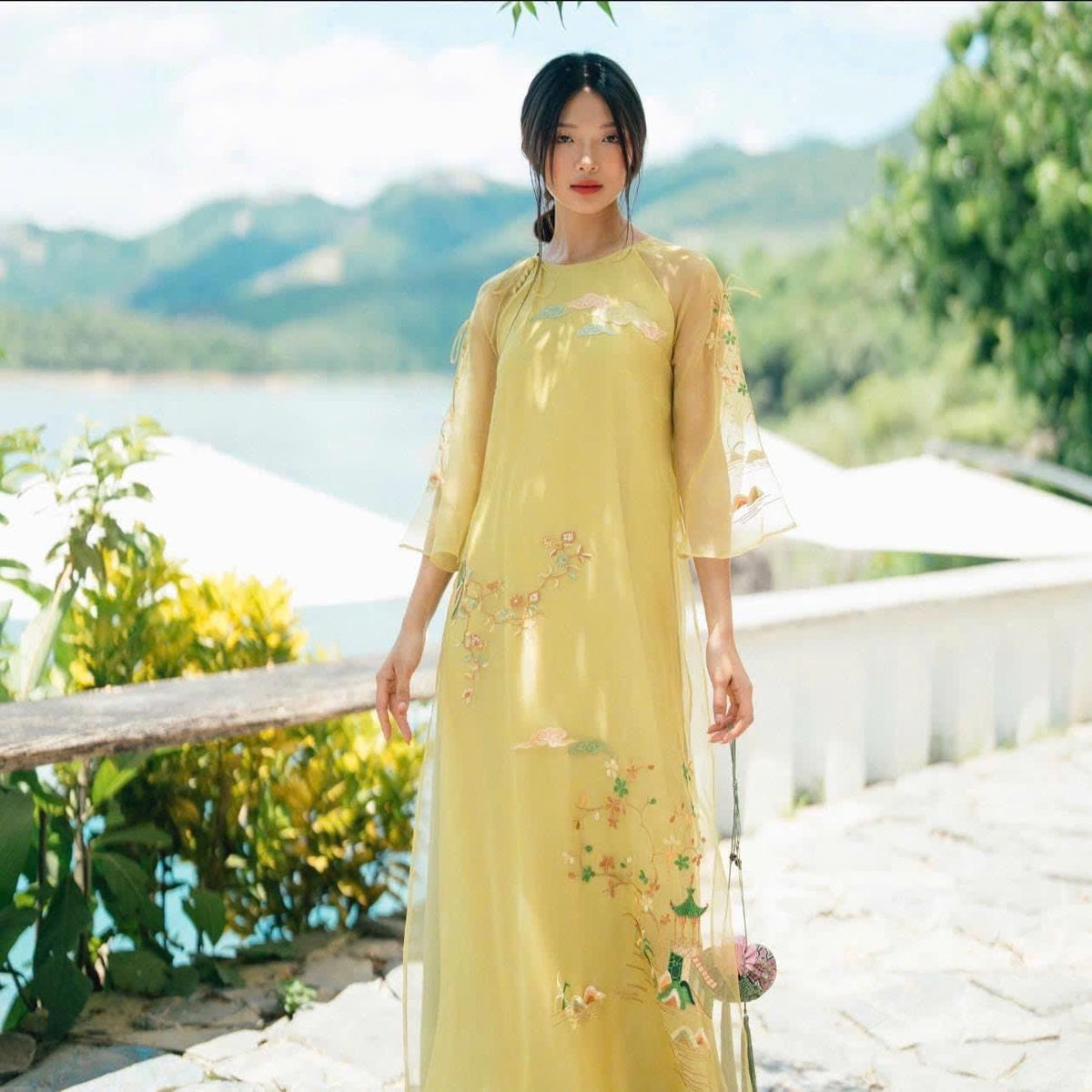 Vietnamese ao dai xx aodai yellow, pants included
