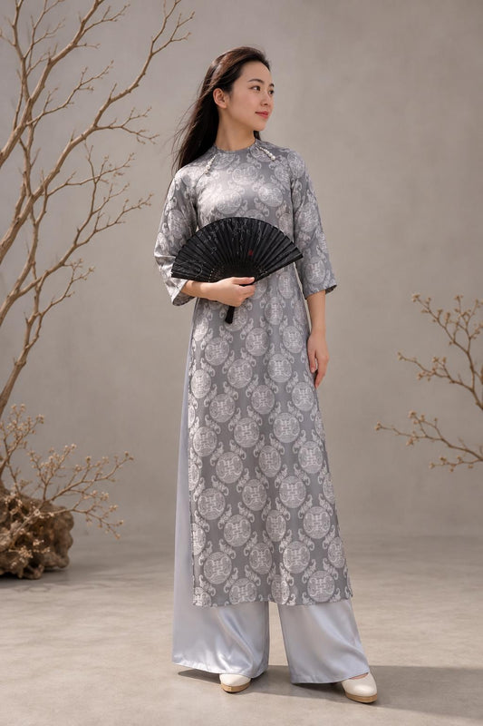 ThoXam Vietnamese aodai gray, pants included