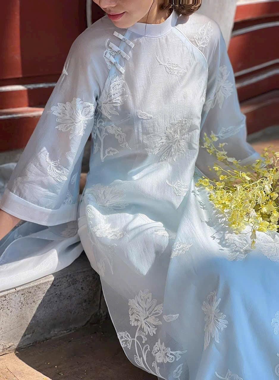 NhuKhanh Vietnamese aodai embroidered blue, pants included