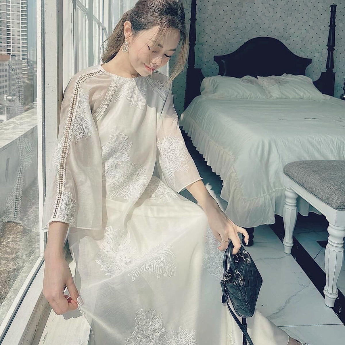 Vietnamese aodai QuynhDaren ivory cream, pants included