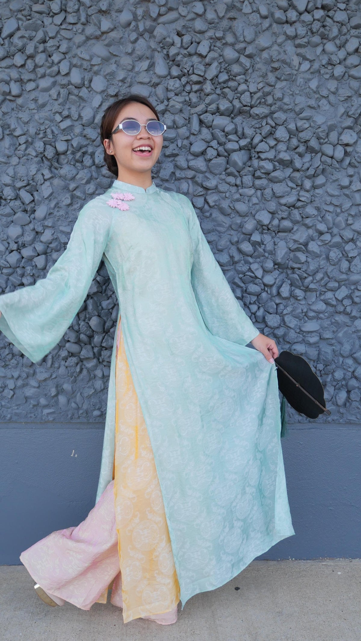 NgocThu Vietnamese aodai minty tencel silk ao dai, pants included