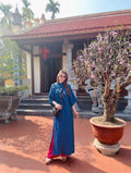 XuanLan Vietnamese aodai blue floral, pants included