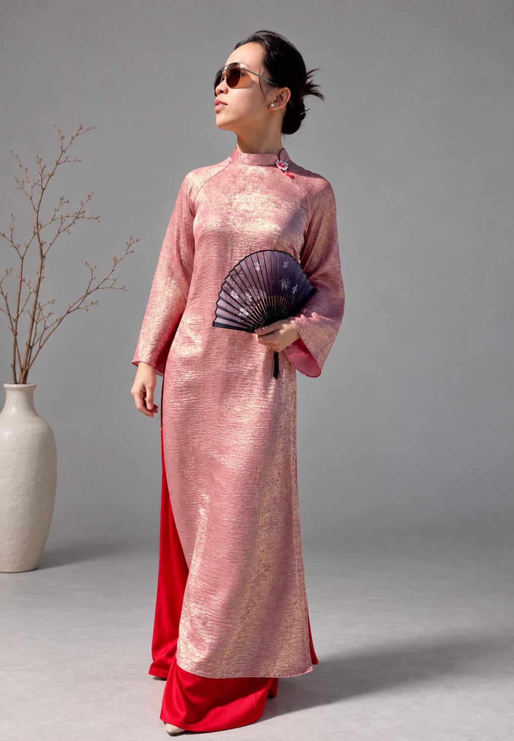 LuaNhu Vietnamese aodai rose pink, pants included