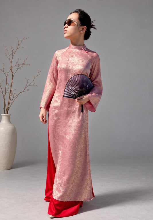 LuaNhu Vietnamese aodai rose pink, pants included