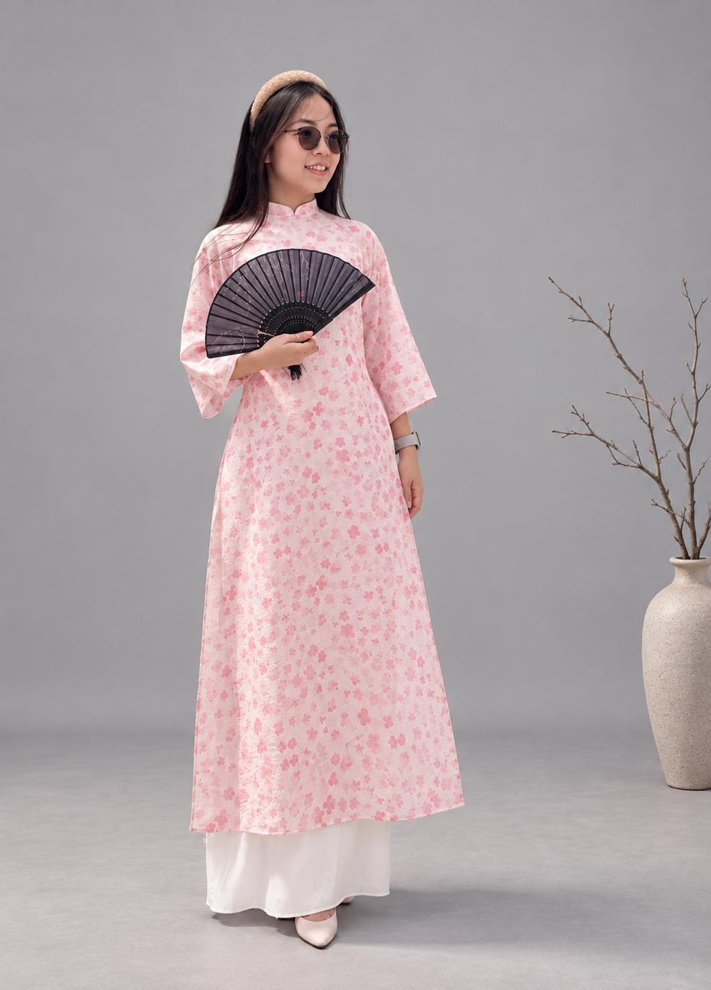 Bee Vietnamese aodai light pink, pants included