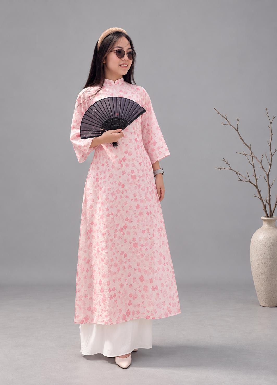 Bee Vietnamese aodai light pink, pants included
