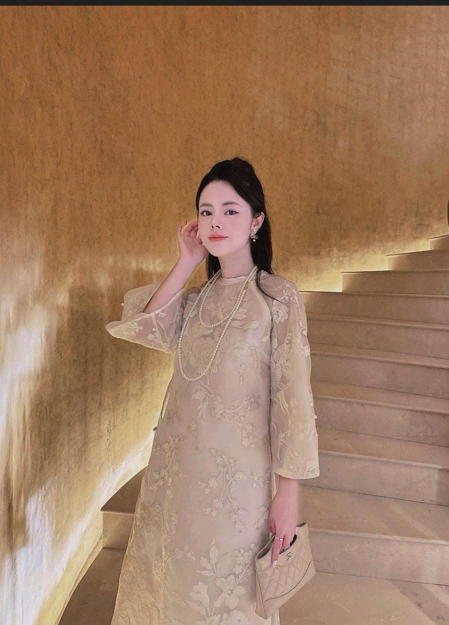 Vietnamese ao dai embroiled ThanhXuan beige aodai, pants included