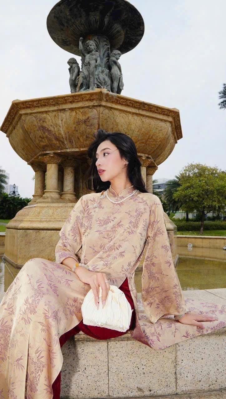 Vietnamese ao dai LaTruc gam 2da aodai light copper, pants included