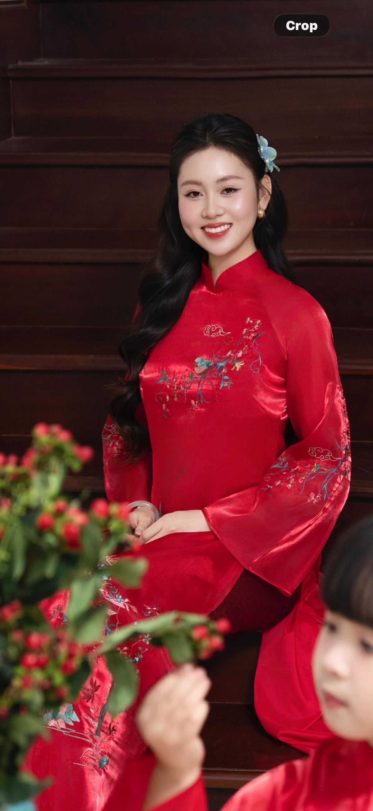 Vietnamese ao dai NgocThanh embroidery aodai pink, red or purple, pants included