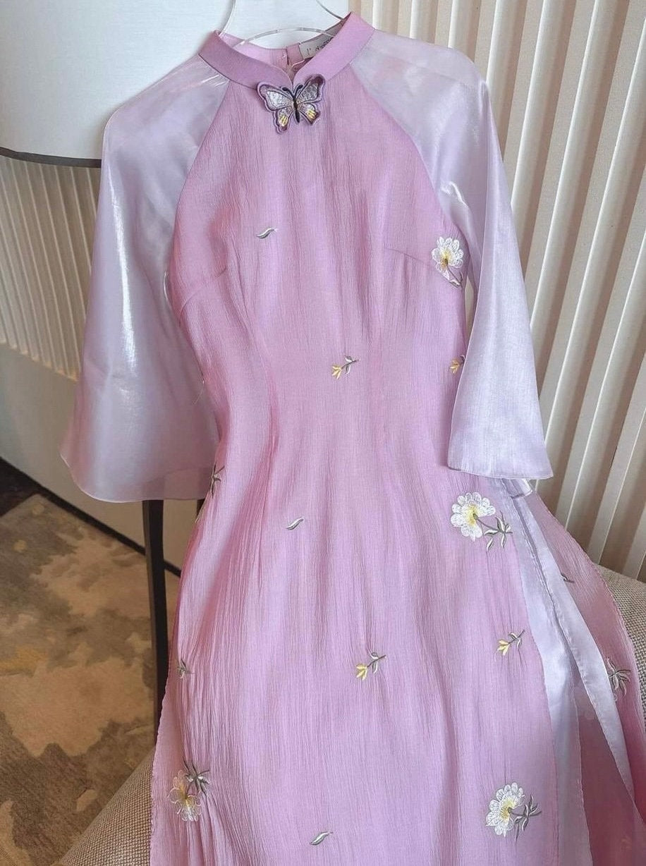 BuomXuan Vietnamese aodai purple, pants included